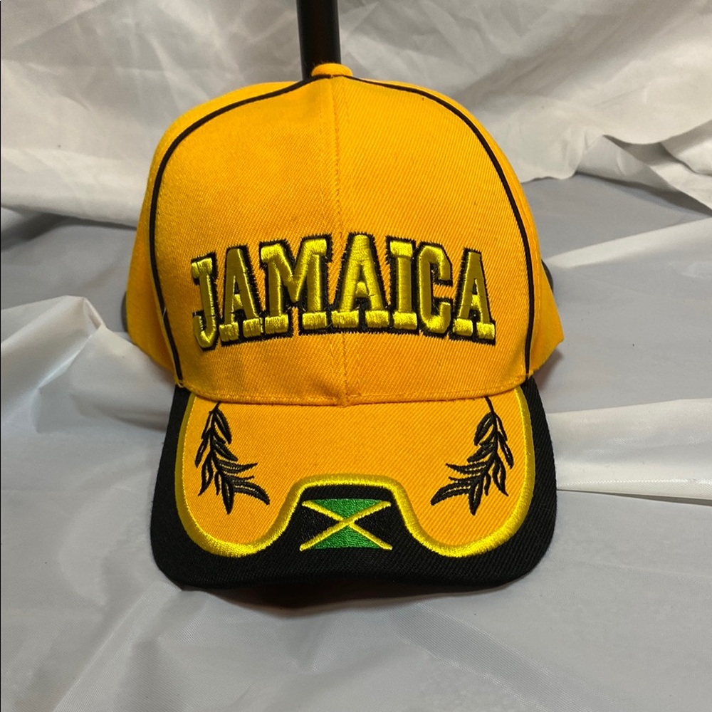 Yellow and Black Jamaica Hat with Embroidered Silhouettes
